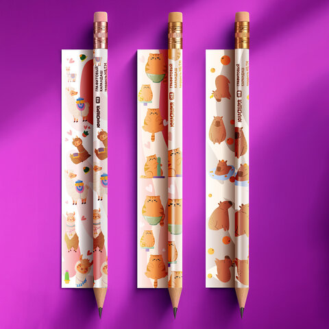 Набор карандашей чернографитных с принтом ЮНЛАНДИЯ "FAT ANIMALS", 12 Набор карандашей чернографитных с принтом ЮНЛАНДИЯ "FAT ANIMALS", 12