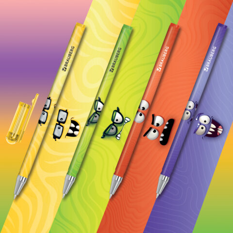 Ручка шариковая с принтом BRAUBERG "МОНСТРИКИ", СИНЯЯ, SOFT TOUCH Ручка шариковая с принтом BRAUBERG "МОНСТРИКИ", СИНЯЯ, SOFT TOUCH