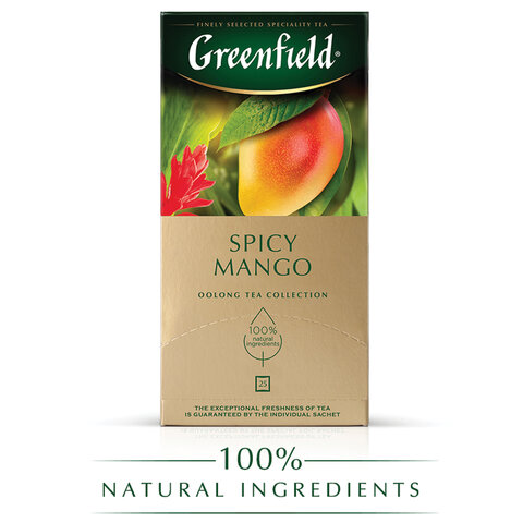 Чай GREENFIELD "Spicy Mango" зеленый с манго, 25 пакетиков по 2 г, Чай GREENFIELD "Spicy Mango" зеленый с манго, 25 пакетиков по 2 г,