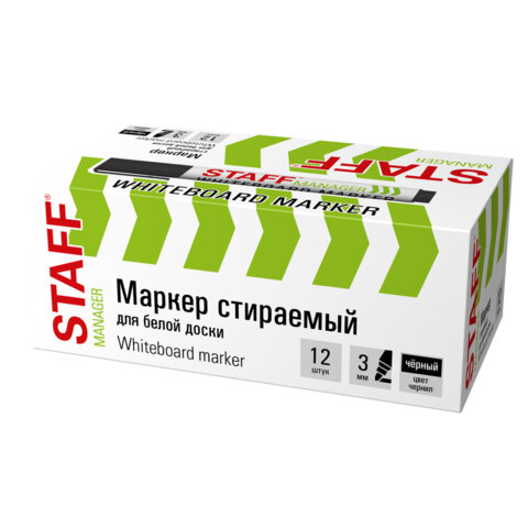 Маркер стираемый для белой доски ЧЕРНЫЙ, STAFF "MANAGER" WBM-300, 3 Маркер стираемый для белой доски ЧЕРНЫЙ, STAFF "MANAGER" WBM-300, 3