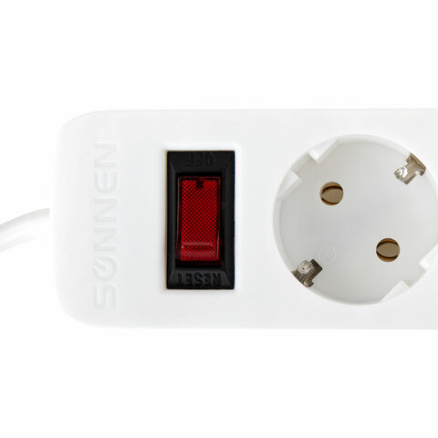 Сетевой фильтр SONNEN SPW-185, 5 розеток с заземлением, выключатель, 10 А, 1,8