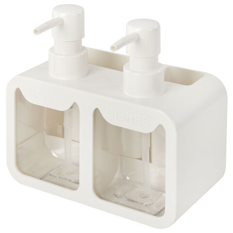 Дозатор DOUBLE для мыла/геля и моющего средства/шампуня, 2х350 мл, органайзер