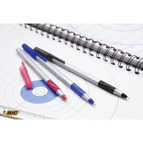 Ручка шариковая с грипом BIC "Round Stic Exact", СИНЯЯ, корпус серый, Ручка шариковая с грипом BIC "Round Stic Exact", СИНЯЯ, корпус серый,