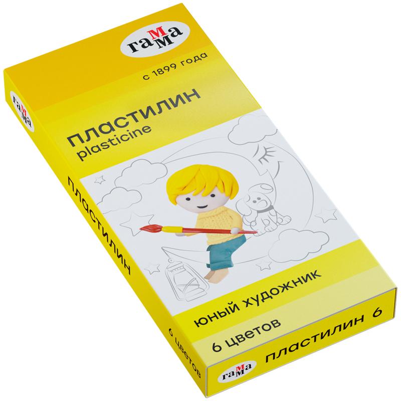 Пластилин Гамма "Юный художник NEW", 06 цветов, со стеком, картон Пластилин Гамма "Юный художник NEW", 06 цветов, со стеком, картон