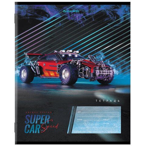 Тетрадь 12 л. BRAUBERG, клетка, обложка картон, "SUPER CAR", 106465 Тетрадь 12 л. BRAUBERG, клетка, обложка картон, "SUPER CAR", 106465
