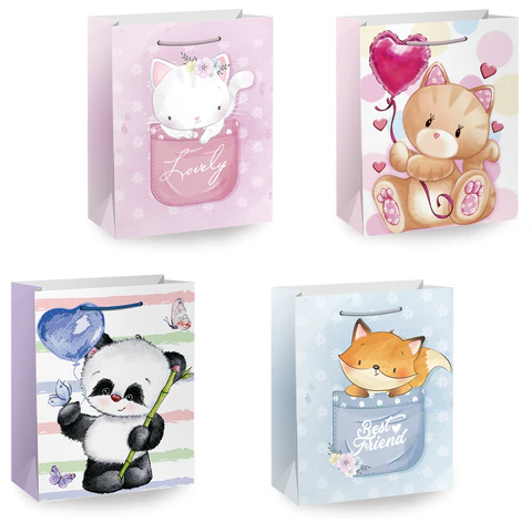 Пакет подарочный (1 штука) 26х13х32 см (L), "Lovely Animals", ассорти, Пакет подарочный (1 штука) 26х13х32 см (L), "Lovely Animals", ассорти,