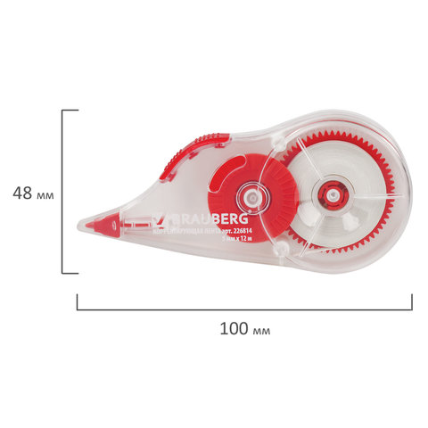 Корректирующая лента BRAUBERG 5 мм х 12 м, корпус прозрачный, с подкручиванием,