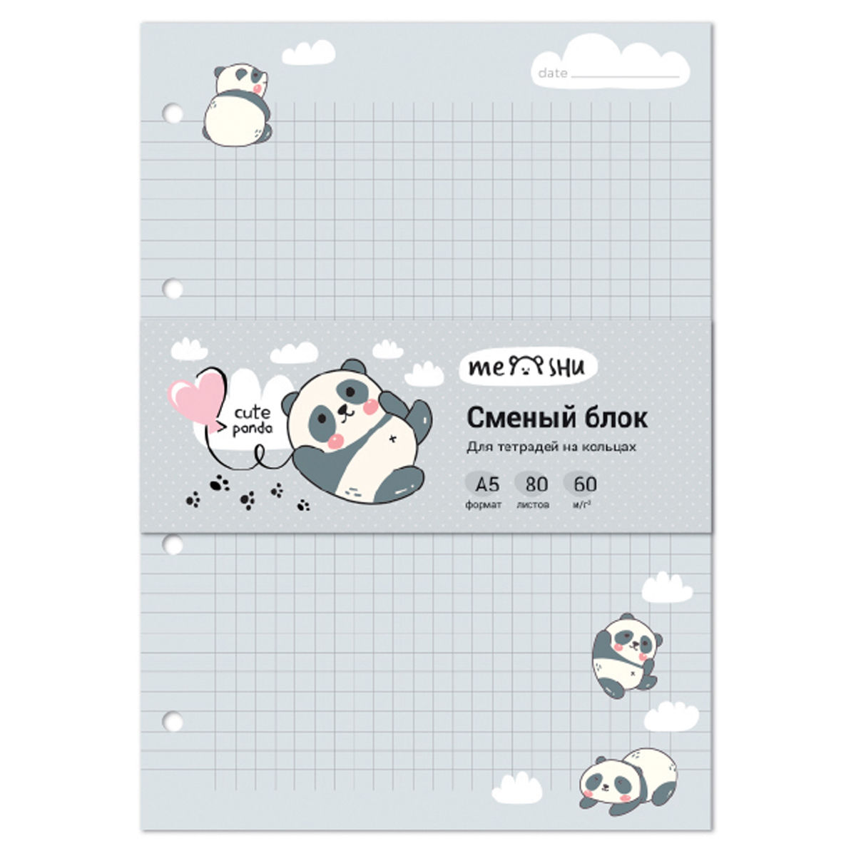 Сменный блок 80л., А5, MESHU "Cute panda", пленка т/у, в клетку Сменный блок 80л., А5, MESHU "Cute panda", пленка т/у, в клетку