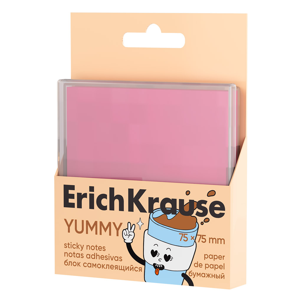Блок самоклеящийся бумажный ErichKrause Yummy, 75х75 мм, 80 листов, розовый (в Блок самоклеящийся бумажный ErichKrause Yummy, 75х75 мм, 80 листов, розовый (в