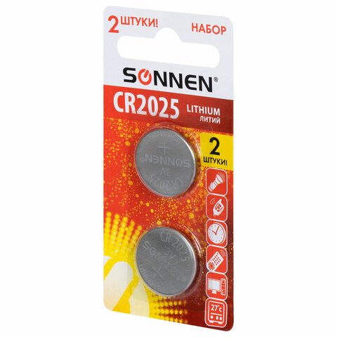Батарейки литиевые SONNEN Lithium CR2025, "таблетки, дисковые,