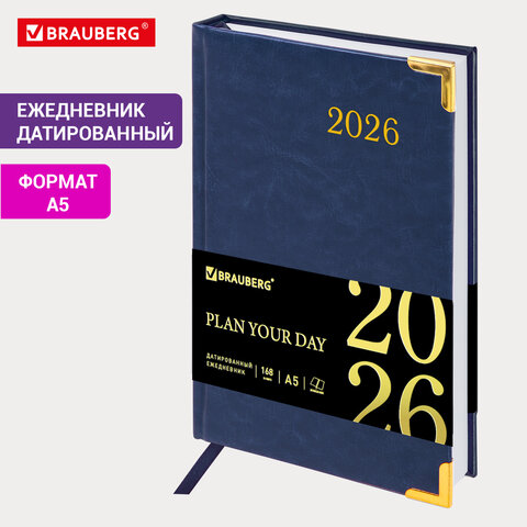 Ежедневник датированный 2026, А5, 138x213 мм, BRAUBERG "Senator", под Ежедневник датированный 2026, А5, 138x213 мм, BRAUBERG "Senator", под