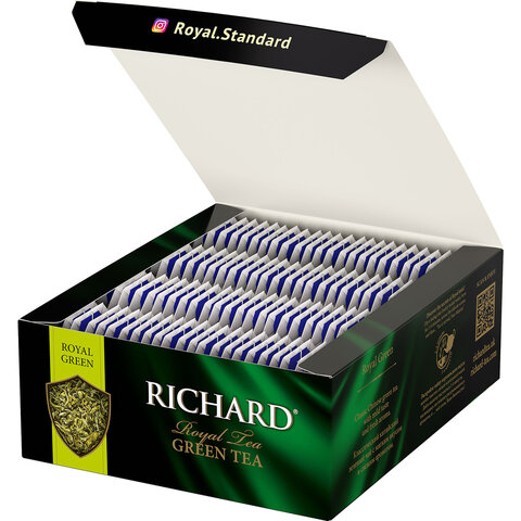 Чай RICHARD (Ричард) "Royal Green", зеленый, 100 пакетиков по 2 г, Чай RICHARD (Ричард) "Royal Green", зеленый, 100 пакетиков по 2 г,