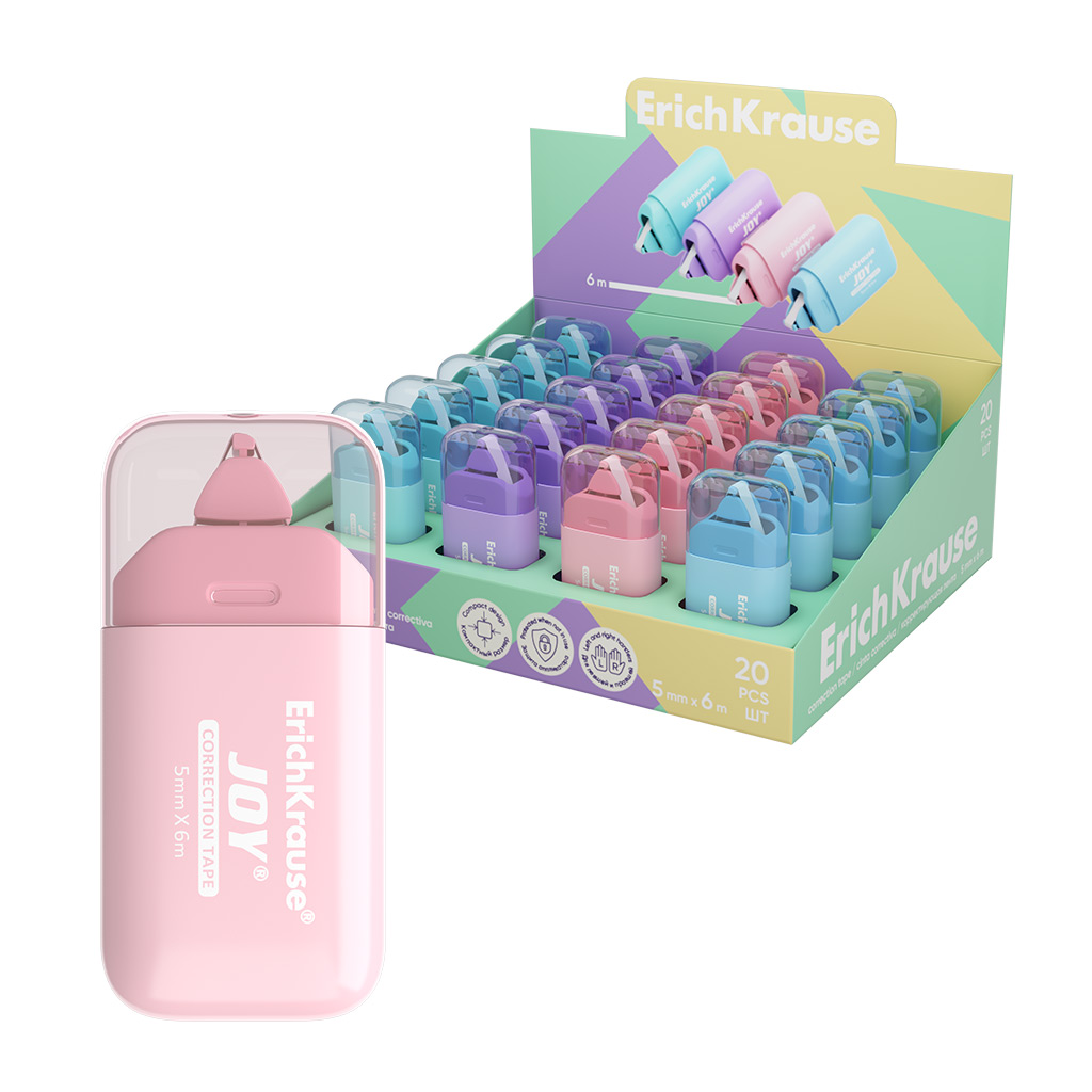Корректирующая лента Erich Krause JOY® Pastel, 5мм х 6м, ассорти (в дисплее по Корректирующая лента Erich Krause JOY® Pastel, 5мм х 6м, ассорти (в дисплее по