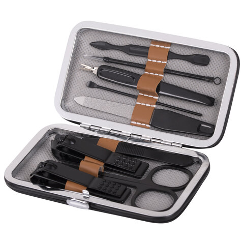 Универсальный набор для маникюра и педикюра 9 в 1 в футляре, MINI, черный, WBZ,