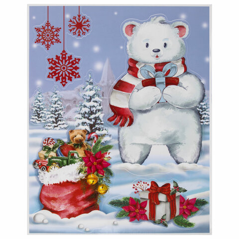 Наклейка для окон двусторонняя МНОГОРАЗОВАЯ 30x38 см, "Медвежонок", Наклейка для окон двусторонняя МНОГОРАЗОВАЯ 30x38 см, "Медвежонок",