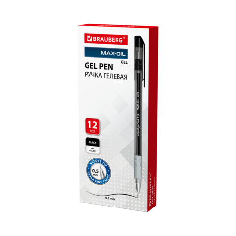 Ручка гелевая с грипом BRAUBERG "Max-Oil Gel", ЧЕРНАЯ, игольчатый узел Ручка гелевая с грипом BRAUBERG "Max-Oil Gel", ЧЕРНАЯ, игольчатый узел