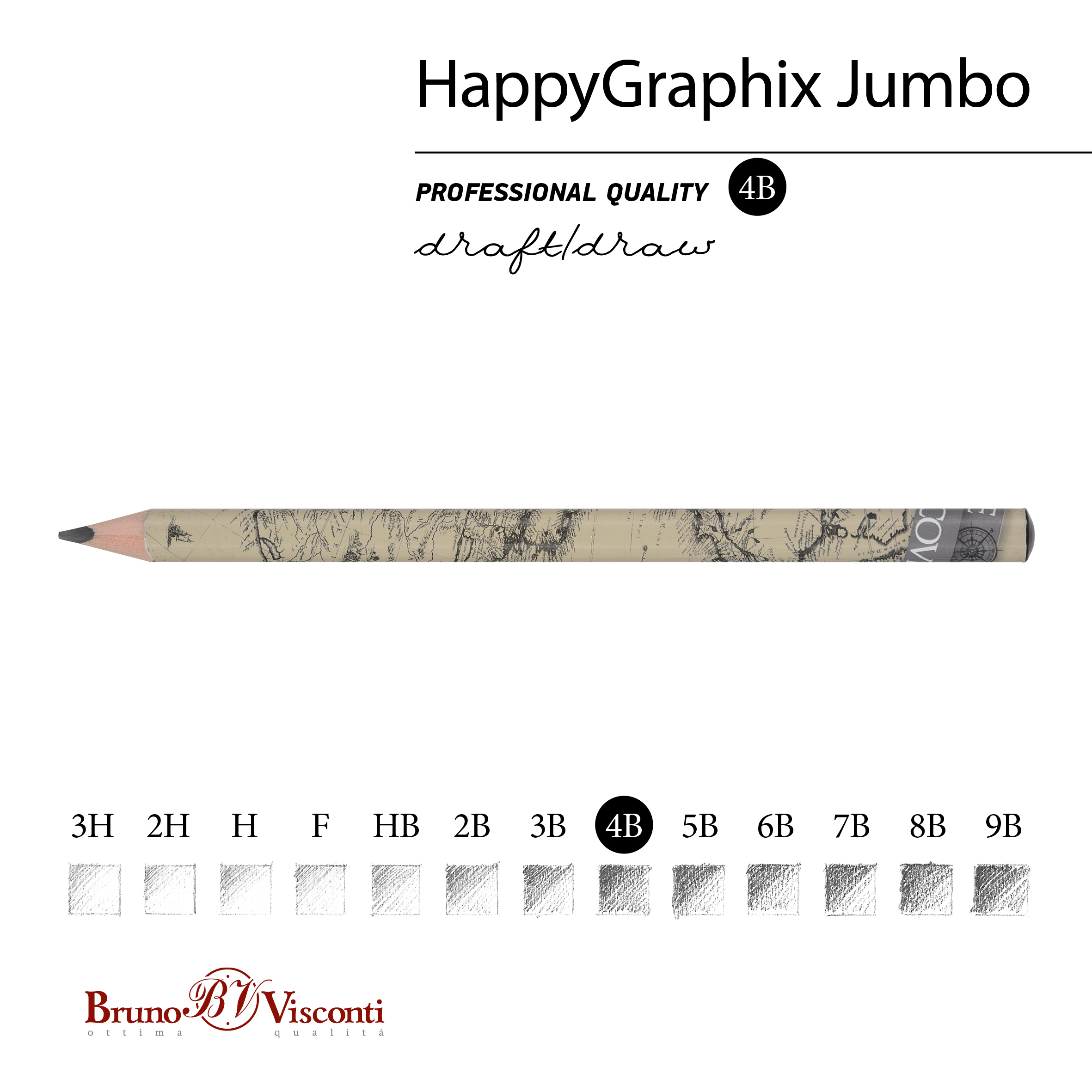 КАРАНДАШ ЧЕРНОГРАФИТОВЫЙ "HappyGraphix Jumbo. Карта мира" 4В, 3.5 MM КАРАНДАШ ЧЕРНОГРАФИТОВЫЙ "HappyGraphix Jumbo. Карта мира" 4В, 3.5 MM