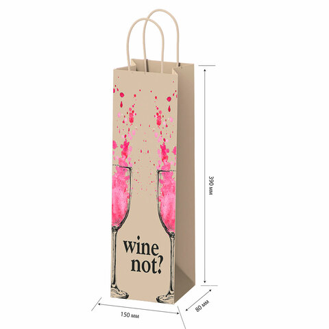 Крафт-пакет бумажный "Wine not?" 15х8х39 см, с кручеными ручками, Крафт-пакет бумажный "Wine not?" 15х8х39 см, с кручеными ручками,