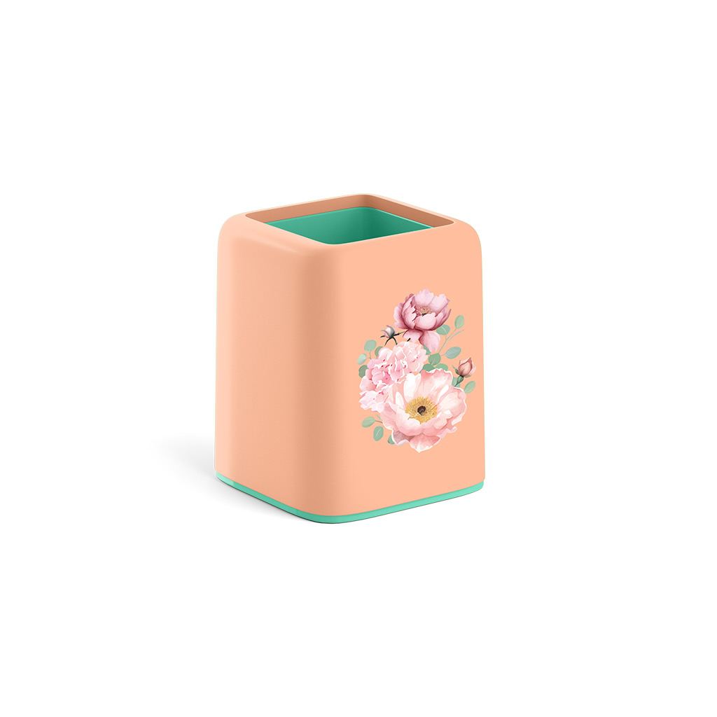 Подставка настольная пластиковая ErichKrause Forte, Pastel Bloom, персиковый с Подставка настольная пластиковая ErichKrause Forte, Pastel Bloom, персиковый с