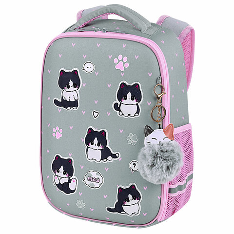 Ранец BRAUBERG LIGHT, 1 отделение, с брелоком, "Cat patches", плюшевые Ранец BRAUBERG LIGHT, 1 отделение, с брелоком, "Cat patches", плюшевые