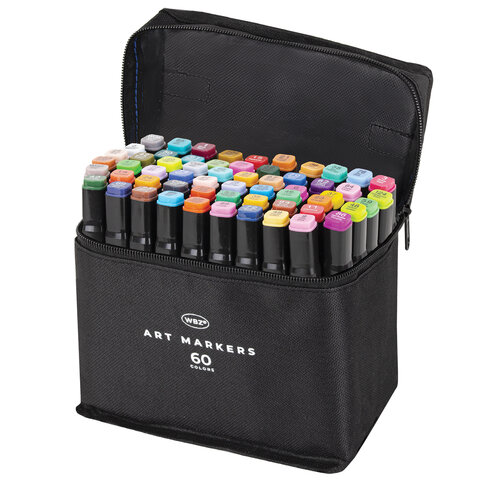 Маркеры для скетчинга двусторонние, НАБОР 60 шт., текстильный чехол, WBZ, 152574 Маркеры для скетчинга двусторонние, НАБОР 60 шт., текстильный чехол, WBZ, 152574