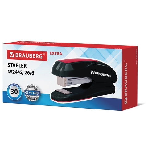 Степлер №24/6, 26/6 BRAUBERG "Extra", до 30 листов, черно-красный, Степлер №24/6, 26/6 BRAUBERG "Extra", до 30 листов, черно-красный,