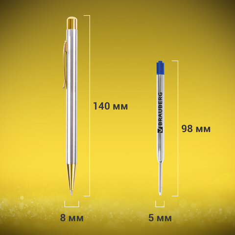 Ручка бизнес-класса шариковая BRAUBERG Piano, СИНЯЯ, корпус серебристый с Ручка бизнес-класса шариковая BRAUBERG Piano, СИНЯЯ, корпус серебристый с