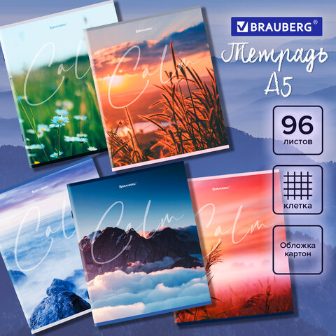 Тетрадь А5 96 л. BRAUBERG скоба, клетка, "Calm", 404435 Тетрадь А5 96 л. BRAUBERG скоба, клетка, "Calm", 404435