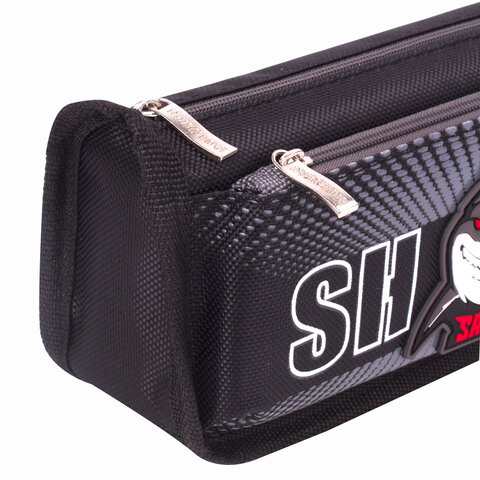 Пенал ЮНЛАНДИЯ, 2 отделения, полиэстер, "Shark", черный, 21х6х9 см,