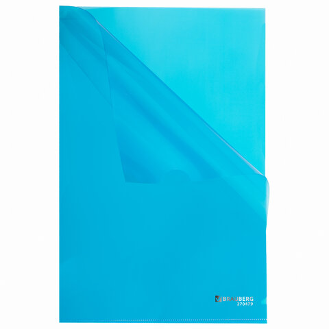 Папка-уголок плотная BRAUBERG SUPER, 0,18 мм, синяя, 270479