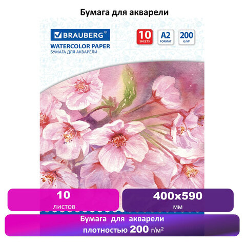 Папка для акварели БОЛЬШОГО ФОРМАТА А2, 10 л., 200 г/м2, BRAUBERG ART, 400х590 Папка для акварели БОЛЬШОГО ФОРМАТА А2, 10 л., 200 г/м2, BRAUBERG ART, 400х590