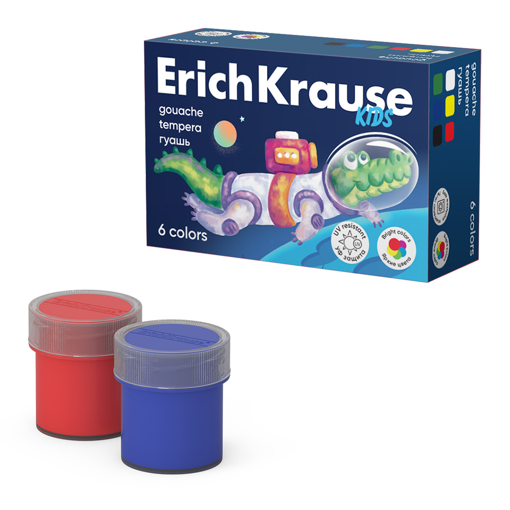 Гуашь Erich Krause Kids Space Animals с УФ защитой яркости 6 цветов по 20 мл. (в Гуашь Erich Krause Kids Space Animals с УФ защитой яркости 6 цветов по 20 мл. (в