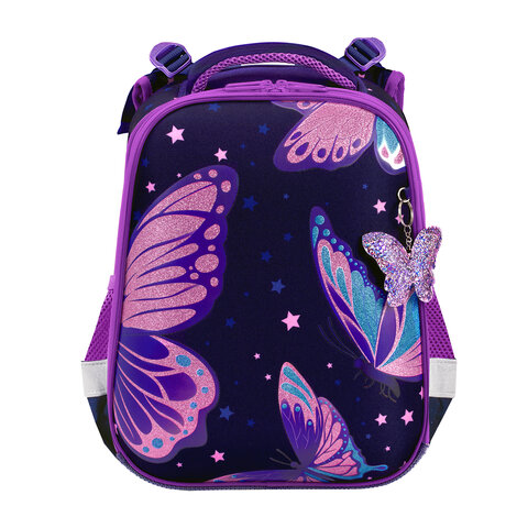 Ранец BRAUBERG PREMIUM, 2 отделения, с брелком, "Shining butterflies",