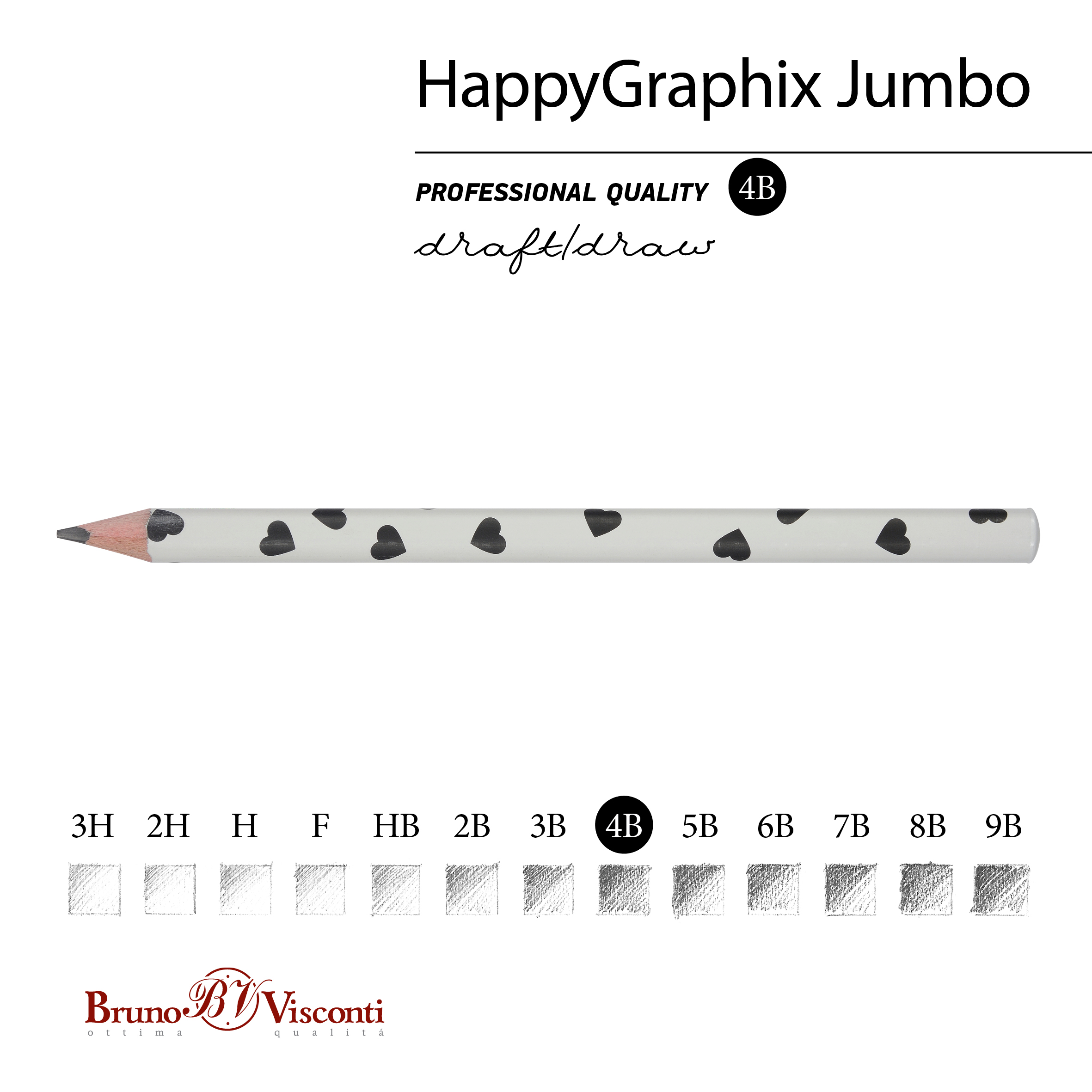 КАРАНДАШ ЧЕРНОГРАФИТОВЫЙ "HappyGraphix Jumbo. Монохром. Сердечки" 4В,