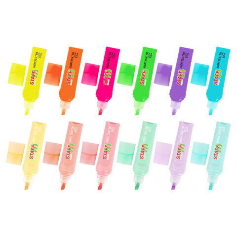 Набор текстовыделителей 12 ЦВЕТОВ, STAFF EVERYDAY HL-707, 6 неоновых цветов + 6 Набор текстовыделителей 12 ЦВЕТОВ, STAFF EVERYDAY HL-707, 6 неоновых цветов + 6