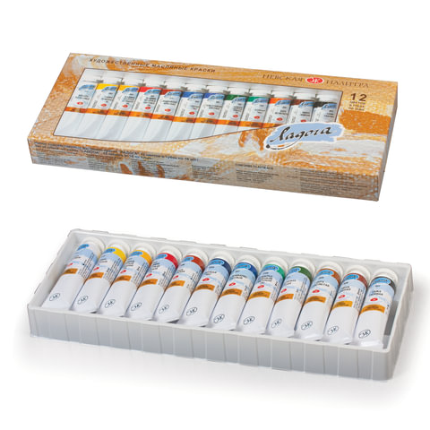 Краски масляные художественные "Ладога", НАБОР 12 цветов по 18 мл, в Краски масляные художественные "Ладога", НАБОР 12 цветов по 18 мл, в