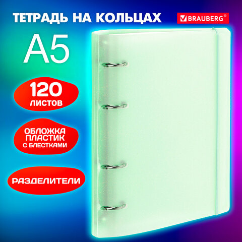 Тетрадь на кольцах А5 175х220мм, 120л, пластик, с резинкой и разделителями, Тетрадь на кольцах А5 175х220мм, 120л, пластик, с резинкой и разделителями,