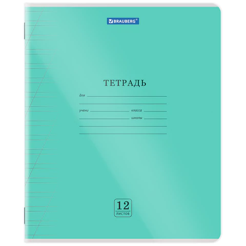 Тетрадь пластиковая обложка (прозрачная) 12 листов, косая линия, BRAUBERG