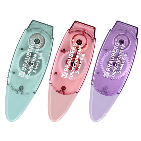 Корректирующая лента BRAUBERG PASTEL, 5 мм х 6 м, ВЫГОДНАЯ УПАКОВКА 3 штуки в Корректирующая лента BRAUBERG PASTEL, 5 мм х 6 м, ВЫГОДНАЯ УПАКОВКА 3 штуки в
