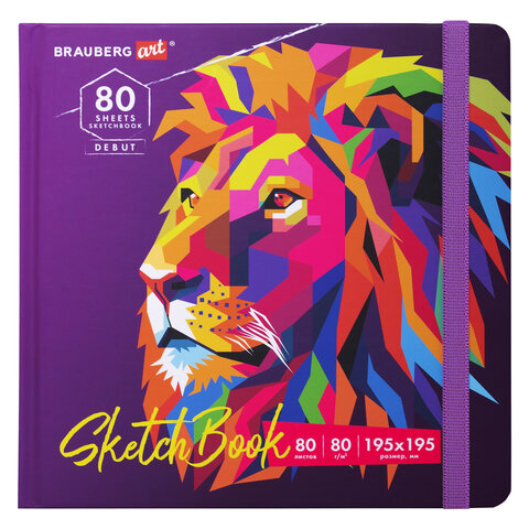 Скетчбук, белая бумага 80 г/м2, 195х195 мм, 80 л., резинка, твердый, BRAUBERG Скетчбук, белая бумага 80 г/м2, 195х195 мм, 80 л., резинка, твердый, BRAUBERG