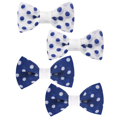 Заколки для волос НАБОР 4 шт., 5х2,5 см, зажим, с бантиком, синий, белый в Заколки для волос НАБОР 4 шт., 5х2,5 см, зажим, с бантиком, синий, белый в
