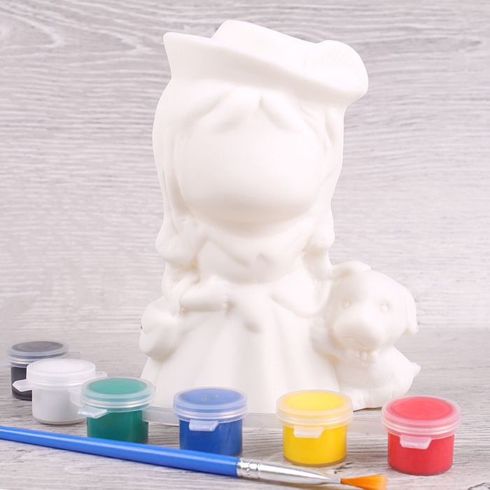 Копилка-раскраска "Девочка с собачкой" +6 красок, кисточка Копилка-раскраска "Девочка с собачкой" +6 красок, кисточка