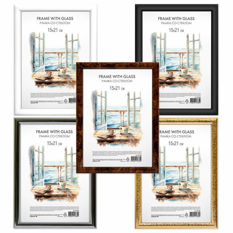 Рамка 15*21 см со стеклом, багет 15 мм пластик, BRAUBERG HIT3, 5 цветов ассорти, Рамка 15*21 см со стеклом, багет 15 мм пластик, BRAUBERG HIT3, 5 цветов ассорти,