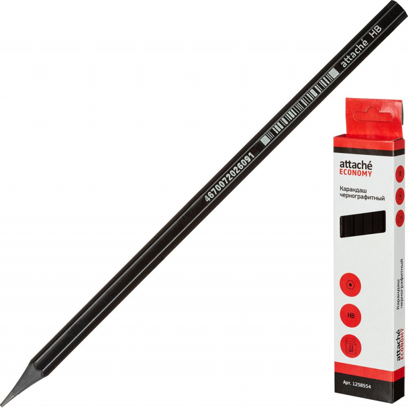 Карандаш чернографитный Attache Economy плаcтик, б/ластика, HB, черный корпус Карандаш чернографитный Attache Economy плаcтик, б/ластика, HB, черный корпус