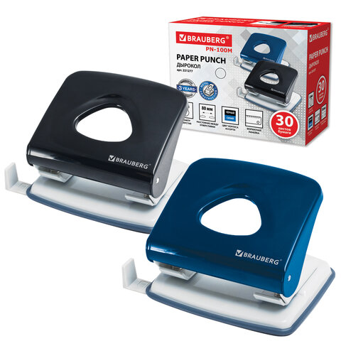 Дырокол металлический BRAUBERG "PN-100M", до 30 листов, ассорти Дырокол металлический BRAUBERG "PN-100M", до 30 листов, ассорти