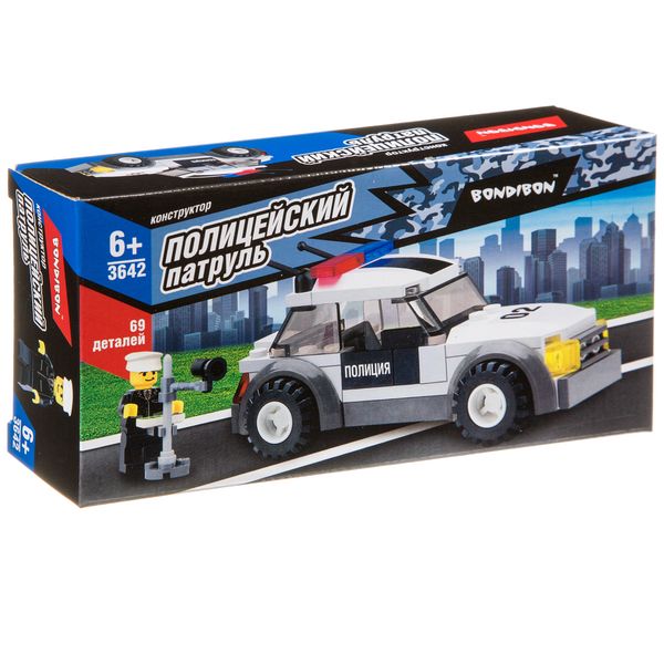 Конструктор Bondibon, Полицейский Патруль, Машина, 69 дет., BOX Конструктор Bondibon, Полицейский Патруль, Машина, 69 дет., BOX