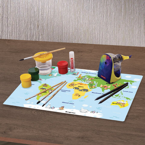 Настольное покрытие BRAUBERG KIDS, А3+, пластик, 46x33 см, "Кот-энтузиаст Настольное покрытие BRAUBERG KIDS, А3+, пластик, 46x33 см, "Кот-энтузиаст