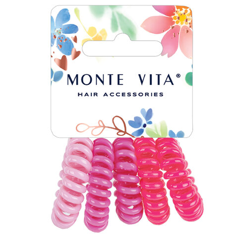 Резинки для волос НАБОР 5 шт., диаметр 3 см, пружинка, оттенки розового, MONTE Резинки для волос НАБОР 5 шт., диаметр 3 см, пружинка, оттенки розового, MONTE