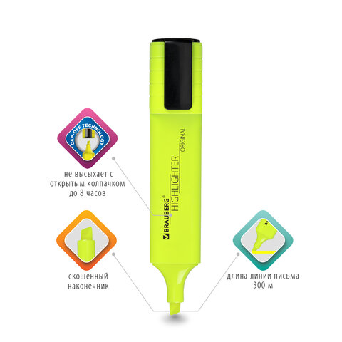 Набор текстовыделителей 6 ЦВЕТОВ, BRAUBERG "ORIGINAL NEON", линия