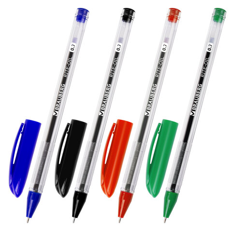 Ручки шариковые масляные BRAUBERG, НАБОР 4 шт., АССОРТИ, "Rite-Oil",